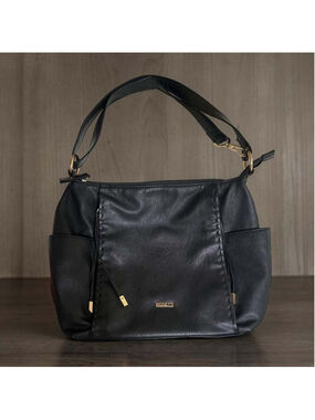 Rosetti Black Faux Leather Boho Shoulder Bag Side Pockets